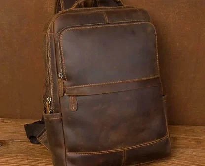 Crazy Horse Leather Men Backpack - Image 3
