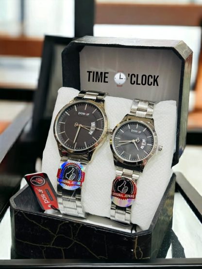 Positif Silver Round Stainless Steel Premium Couple Watch | Chain Wristwatch for Men & Women (Random dial color) - Image 2