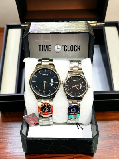 Positif Silver Round Stainless Steel Premium Couple Watch | Chain Wristwatch for Men & Women (Random dial color)