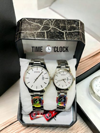 Positif Silver Round Stainless Steel Premium Couple Watch | Chain Wristwatch for Men & Women (Random dial color) - Image 4