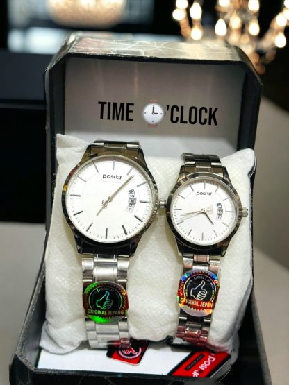 Positif Silver Round Stainless Steel Premium Couple Watch | Chain Wristwatch for Men & Women (Random dial color) - Image 3